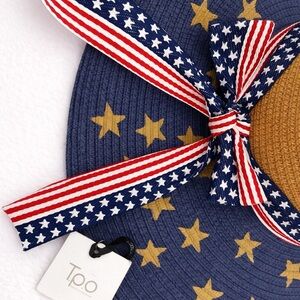 Blue Star Sun Hat with Patriotic Ribbon